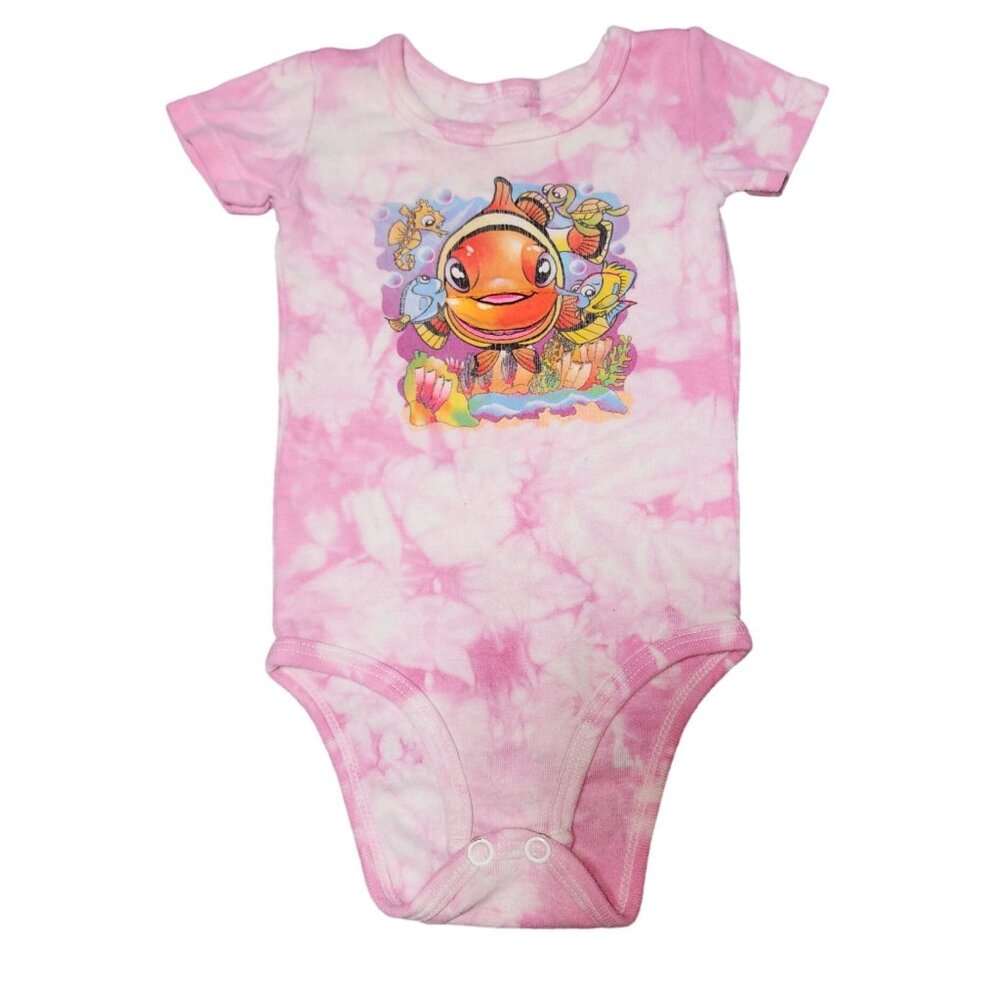 Baby Girls Art on T's Pink Tie Dye Fish Bodysuit One Piece 6 Months 100% Cotton